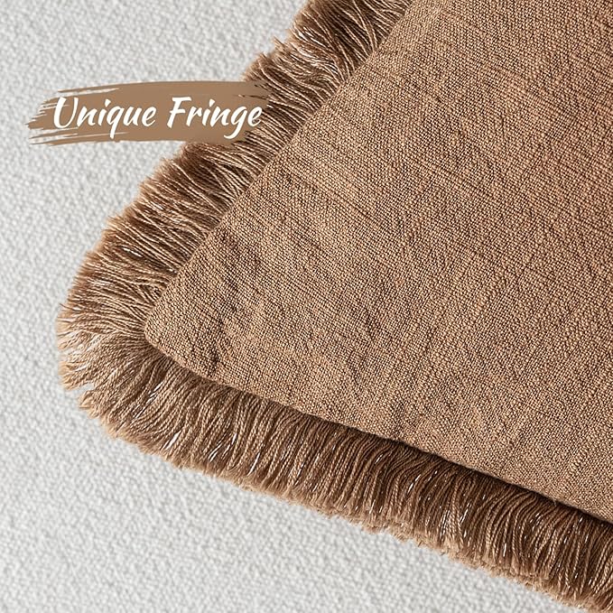 MIULEE Decorative Throw Pillow Covers Neutral Linen Fringe Throw Pillows Set of 2 Brown Boho Farmhouse Cushion Covers with Tassels for Couch Sofa Bed Living Room Spring Home Decor 18x18 Inch