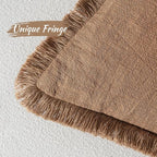 MIULEE Decorative Throw Pillow Covers Neutral Linen Fringe Throw Pillows Euro Shams Set of 2 Brown Boho Farmhouse Cushion Covers for Couch Sofa Bed Living Room Spring Home Decor 26x26 Inch