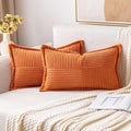 MIULEE Orange Fall Decorative Lumbar Throw Pillow Covers for Couch Bed Livingroom 12x20 Inch Set of 2 Boho Accent Throw Pllows Broadside Striped Patchwork Soft Corduroy Pillowcases