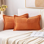 MIULEE Orange Fall Decorative Lumbar Throw Pillow Covers for Couch Bed Livingroom 12x20 Inch Set of 2 Boho Accent Throw Pllows Broadside Striped Patchwork Soft Corduroy Pillowcases