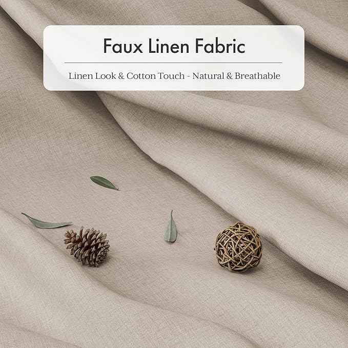 AmazerBath Farmhouse Shower Curtains for Bathroom, Tan Shower Curtain with Tassels, Taupe Rustic Faux Linen Shower Curtain Set with 12 Hooks, 72x72 Inches