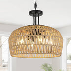 LynPon 18" Farmhouse Rattan Chandelier, 4-Light Boho Pendant Light Fixture with Woven Wicker Shade, Convertible Coastal Hanging or Ceiling Light Fixture for Dining Room Kitchen Living Room Foyer