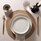 Famiware Starlight Dinnerware Sets, Plates and Bowls Dish Set of 8 (24 Pieces), Ribbed Textured Tableware - Dishwasher & Microwave Safe, Chip Resistant, Reactive Glaze, Matte Reactive White