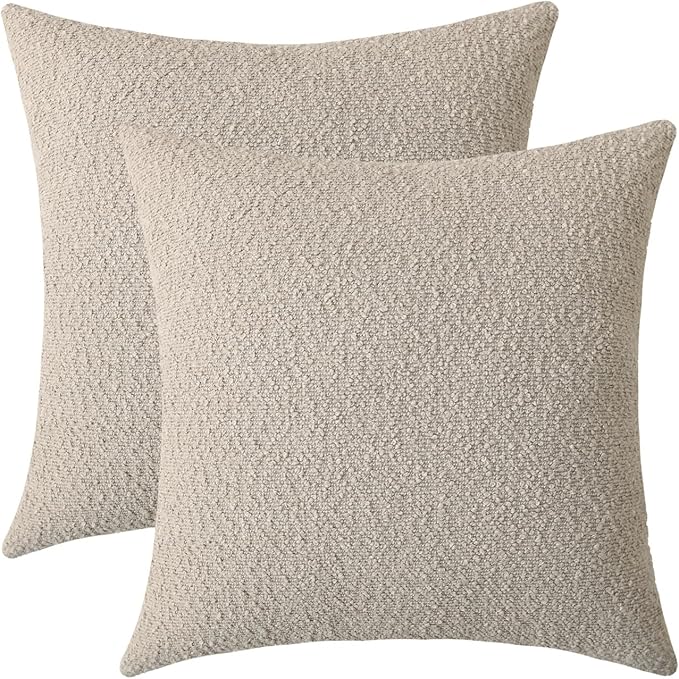 Jeneoo Light Grey Decorative Square Thick Accent Throw Pillow Covers Fine Textured Boucle Couch Cushion Case for Livingroom Sofa Decor, Set of 2, 20 x 20 Inch