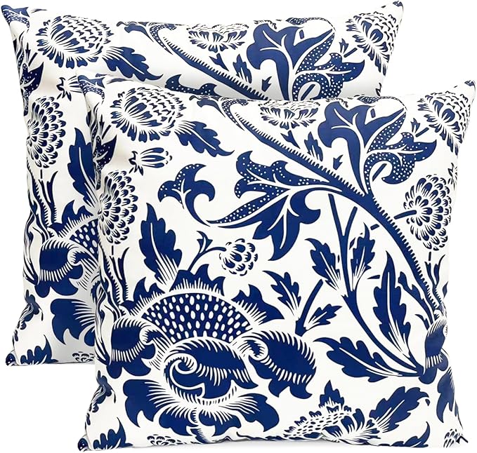 Decorative Throw Pillow Covers Set of 2 Blue Pillow Covers 20x20 inch Short Plush Square Pillows Cover Floral Throw Pillows,Farmhouse Outdoor Pillow Covers for Couch Sofa Bed Living Room