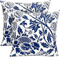 Decorative Throw Pillow Covers Set of 2 Blue Pillow Covers 18x18 inch Short Plush Square Pillows Cover Floral Throw Pillows,Farmhouse Outdoor Pillow Covers for Couch Sofa Bed Living Room