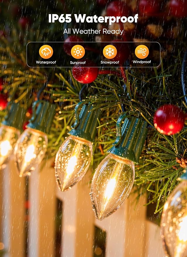 Vintage C9 LED Christmas Lights Outdoor, 150 Ft C9 String Light with 150 Shatterproof Warm White Bulbs, Waterproof Connectable Christmas Tree Lights for Roofline Holiday Garden Party Xmas Decorations