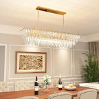 Rectangle Chandeliers for Dining Room, 47" Gold Modern Top K9 Rectangle Crystal Chandelier 14 Lights Rectangular Adjustable Pendant Ceiling Light Fixture for Dining Room Kitchen Island