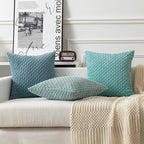 Kevin Textile Throw Pillow Covers Soft Corduroy Decorative Set of 2 Boho Striped Pillow Covers Pillowcases Farmhouse Home Decor for Couch Bed Sofa Living Room 24x24 Inch Blue Grey
