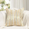 Boho Decorative Throw Pillow Covers 18x18 Inch, Chenille Tufted Pillow Cover Striped Textured Square Farmhouse Accent Pillowcase for Couch Sofa Bedroom Living Room, Yellow White Stripe 1 Pack
