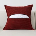 HAUSSY Burgundy Throw Pillow Covers 16x16 Inch Set of 2,Soft Solid Corduroy Striped/Wide Bordered,Square Decorative Cushion Case,Winter Home Decorations for Couch,Bed