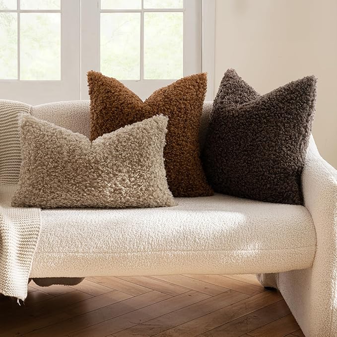 MIULEE Pack of 2 Throw Pillow Covers 22x22 Inch Neutral Chocolate Faux Fur Decorative Sherpa Pillow Covers Fuzzy Accent Soft Sheepskin Fleece Cushion Cases for Boho Home Decor Couch Living Room Bed