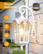 VIANIS White Porch Lights Outdoor, Outside Dusk to Dawn Light Fixtures Wall Mount, Exterior Lighting for House with Ripple Glass, Lantern Fixture for Patio Garage Front Coach, Anti-Rust Waterproof