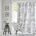 78 Inch Fabric Shower Curtain, Modern Leaf Print Waterproof Long Bath Curtain with White Background & Beige Grey Brown Leaves Design, 72" W x 78" H