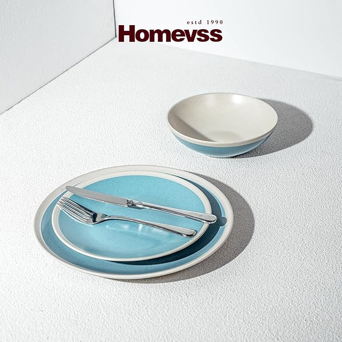 Rock Ridge Speckled Stoneware Dinnerware Set (18pc Set, Turquoise and Ivory)