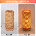 Arturesthome Bamboo Desk Light Woven Boho Beside Lamp Vintage Wicker Wooden Nightstand Lamp for Living Room,Kids Room,Nursery Room Decor