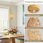 3-Light Rattan Pendant Light, Boho Chandelier Light Fixture, Small Wicker Light Fixture, Wicker Chandelier, for Bedroom Kitchen Island, ETL Listed