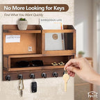 Key Holder for Wall with Mail Organizer,Farmhouse Mail and Key Holder for Wall,Key Hanger with ‌Metal 11 Hooks,Corkboard,and Shelf,Decorative Natural Pine Wood Entryway Organizer,14.6*11.1*3.3”,Brown