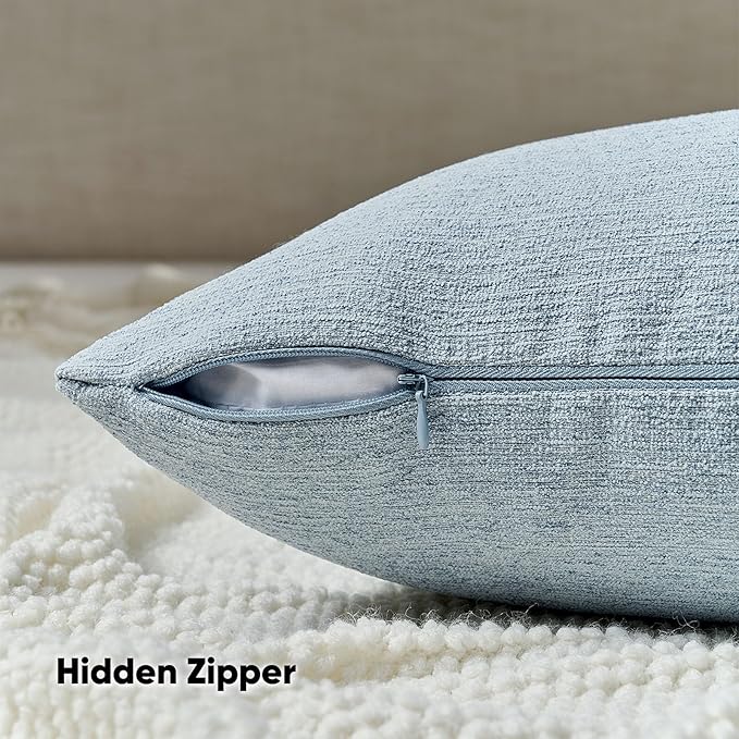 FUTEI Denim Blue Chenille Decorative Throw Pillow Covers 12x20 Inch Set of 2,Soft Cozy Faux Linen Textured Lumbar Pillow Cases,Farmhouse Home Decor for Couch Living Room