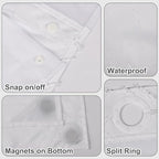 No Hook Shower Curtain Set with Snap in Liner, White Jacquard Tufted Geometric Bath Curtain, Boho Luxury Hotel Bathroom Decor, Waterproof Washable, 71 x 86 Inch
