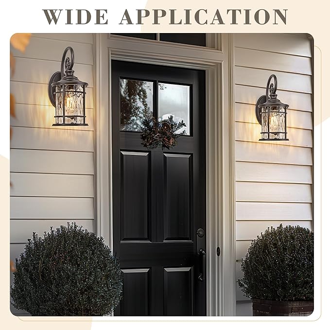 Emliviar 15.5" Outdoor Wall Mounted Light Fixture, Farmhouse Porch Lighting in Oil Rubbed Bronze Finish, Outside Lantern for Yard with Water Ripple Glass Shade, XE229B ORB WG