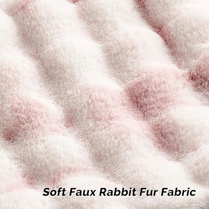 FUTEI Pink White Decorative Throw Pillow Covers 16x16 Inch Set of 2,Soft Fuzzy Faux Rabbit Fur Cushion Covers with Raised Texture,Neutral Boho Home Decor for Couch Bed Living Room