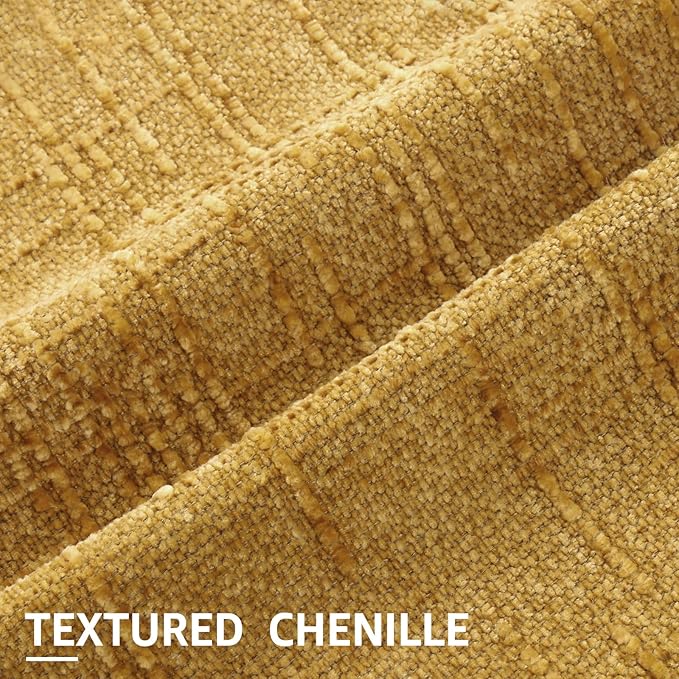 decorUhome Mustard Yellow Chenille Throw Pillow Covers 26x26 Set of 2 Thick Textured Slubby Couch Pillow Covers Farmhouse Accent Modern Neutral Decorative Pillow Cases for Bed Sofa Living Room