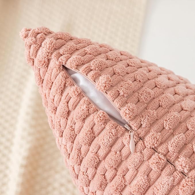 Kevin Textile Throw Pillow Covers Soft Corduroy Decorative Set of 2 Boho Striped Pillow Covers Pillowcases Valentines Day Farmhouse Home Decor for Couch Bed Sofa Living Room 26x26 Inch Baby Pink