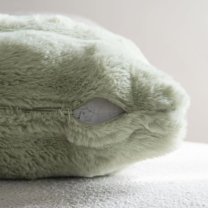 Neelvin Green Faux Fur Cozy Soft Double-Sided Decorative Throw Pillow Covers 24x24 inch Set of 2,Velvet Pillowcase Cushion Case for Sofa Couch