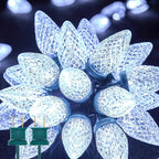 Brightown 2 Pack White C9 LED Christmas Lights Outdoor, 33ft 50 LED Waterproof Strawberry String Lights, Plug-in Extendable Green Wire Lights String for Outdoor Indoor Patio Party Decoration