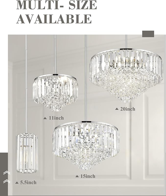 20'' Modern Chandelier,7-Tier Crystal Chandeliers, Pendant Lights Kitchen Island for Dining Room Living Room Bedroom Entryway, CC4215-7W-PC