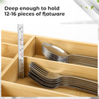 Fabsome Silverware Organizer for Kitchen Drawers, 2.5'' Deep 18.8'' Wide Bamboo Wood Flatware Tray with Deep Slots for Large Cutlery Utensil Drawer