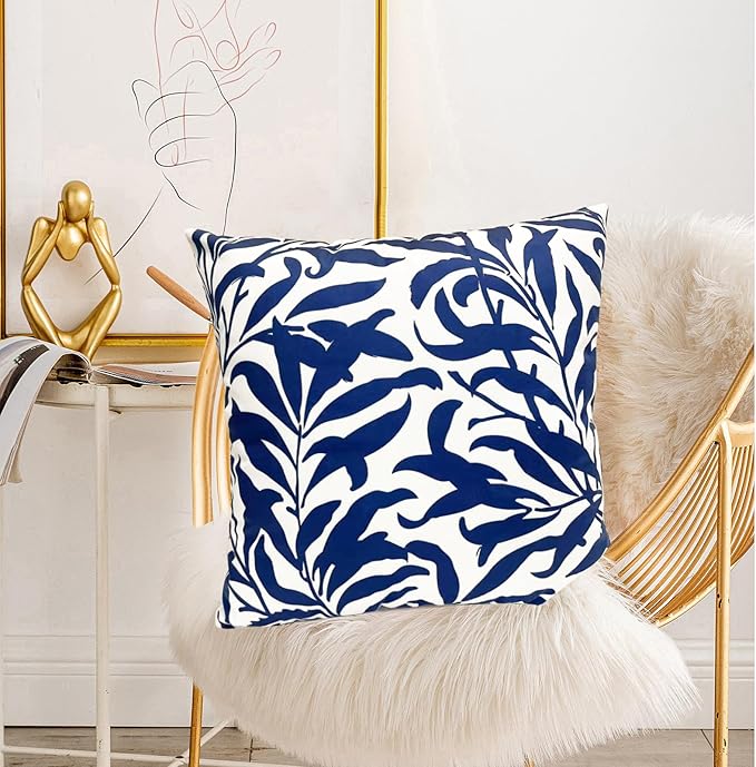 Decorative Throw Pillow Covers Set of 2 Blue Pillow Covers 16x16 inch Short Plush Couch Throw Pillow Cases Floral Throw Pillows,Farmhouse Outdoor Pillow Covers for Sofa Bed Living Room Car