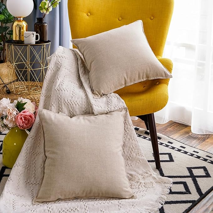 Jeanerlor Set of 2 Decorative Cotton Linen Couch 26"x26" Throw Pillow Case for Sofa Durable Classy, Comfortable Cushion Cover for Party/Wedding(65 x 65cm) Light Linen