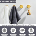 APLusee Round Robe Towel Hook 4 Pack Brushed Gold, 304 Stainless Steel Coat Utility Hook Bathroom Wall Mount