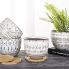 VanEnjoy 5.5 inch Large Round Bohemian Style Ceramic Planter, Geometry Engrave Off White Brown Succulent Planter Flower Pot, Indoor Outdoor Decorative Planter