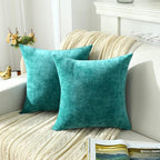 Jeneoo Decorative Dark Aqua Throw Pillow Covers Rustic Farmhouse Soft Square Chenille Comfy Solid Couch Cushion Cases for Sofa Bedroom (Set of 2, 18 x 18 Inches)