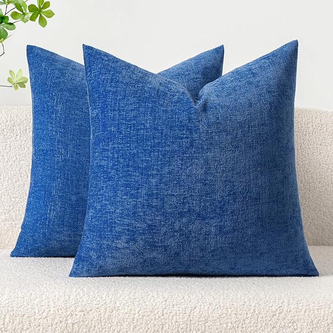 MIULEE Pack of 2 Couch Throw Pillow Covers 18x18 Inch Soft Royal Blue Chenille Pillow Covers for Sofa Living Room Solid Dyed Pillow Cases