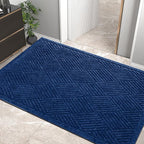 Sturdy Front Door Mat, Absorbent Muddy Dirt Resist Welcome Door Mats Outdoor Indoor, Stain and Fade Resistant, Non-Slip Rubber Backing Low Profile Doormat for Entryway, 47×32, Blue