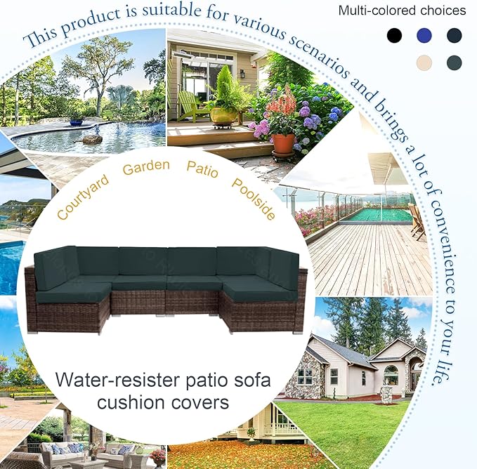 14 PCs Patio Cushion Covers for 7 PCs Outdoor Furniture Sectional Seating Sets Water Resistant Plus 2 Throw Pillows (Gray, 24.8(L)*24.8(W)*3.14(T) inches)