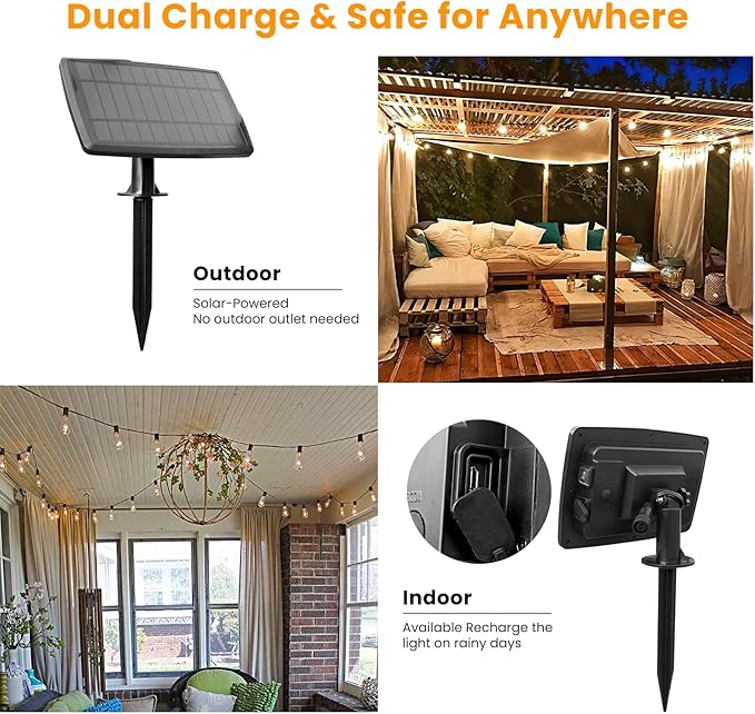 200FT Solar String Lights Outdoor Waterproof, Solar Patio Lights with Remote Control & 60+2 Dimmable ST38 Edison Bulbs Shatterproof,Solar Powered String Lights for Outside Garden Backyard