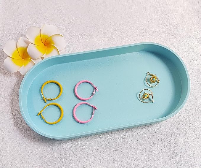 Blue Small Tray (11.8 inch), Oval Tray for Kitchen Counter, Bathtub Bathroom Vanity Items, Countertop Organizer, Coffee Accessory, Bar, Serving Seasoning, Salt and Pepper, Soap, Perfume.