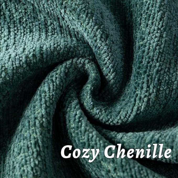 Green Decorative Throw Pillow Covers 24x24 Inch Set of 2 Cozy Soild Chenille Cushion Cases Soft Textured Square Couch Pillows Cover Boho Accent Farmhouse Pillowcases for Sofa Bed
