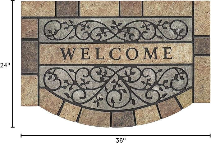 New Large 36"x24" Heavy Duty Welcome Mat Outdoor with Non-Slip Rubber Backing - Durable Outdoor Door Mat for Front Door Entrance, Garage, Patio & High Traffic Areas - Stone Scroll Design