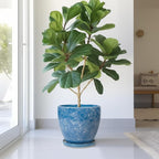 Ceramic Flower Pot - 10 Inch Planter with Drainage Hole and Saucer, Modern Large Planters, Decorative Plant Pot for Indoor Ourdoor, Room Home Garden Porch Decor, Plant Lover Gifts, Blue