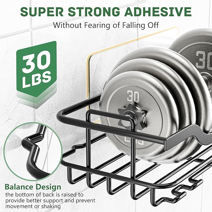 OMAIRA 3-Pack Shower Caddy with Soap Holder, Adhesive Rustproof No-drill Strudy Loading Inside Shower Organizer Shelves Rack Storage Bathroom Organization for Smooth Wall Glass Tile, Black (Large)