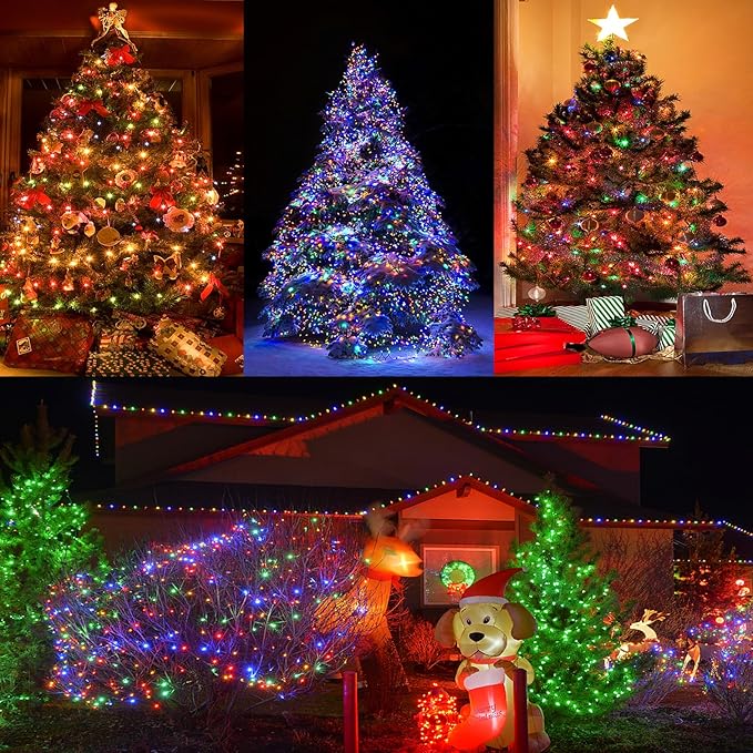 100 LED Christmas String Lights, 33 FT Connectable Waterproof String Lights Green Wire with Timer Memory Function & 8 Modes, for Indoor Outdoor Xmas Trees Party Garden, 33 FT Multicolor