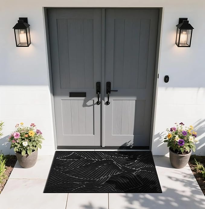 Yimobra Large Door Mat 60x36, All-Weather Waterproof Art Line Outdoor Mats for Front Door, Heavy Duty Non-Slip Welcome Matt for Garage Patio Proch Entryway Indoor, Black