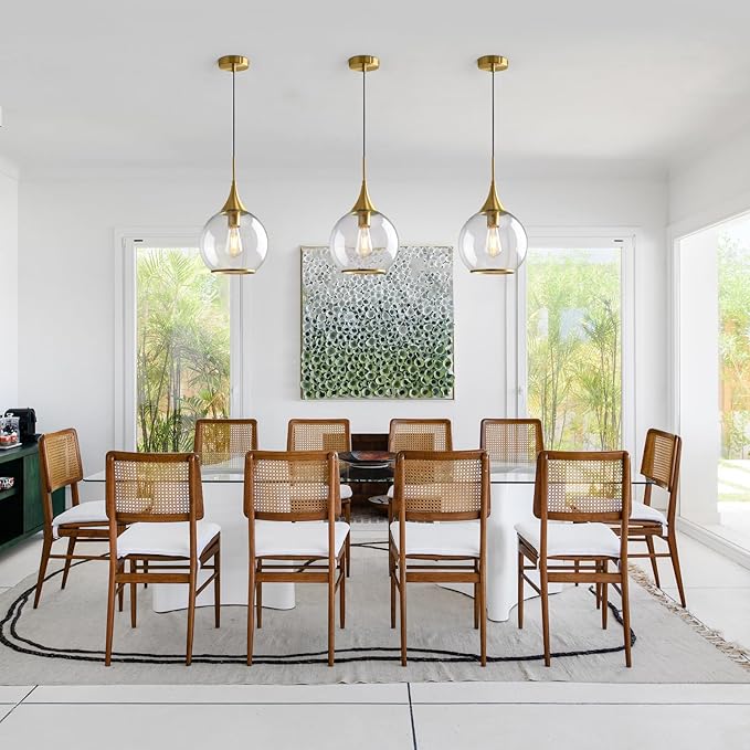 Pendant Lights Kitchen Island: 3 Pack Gold Light Fixture Modern with Clear Glass - 10 Inch Mid Century Globe Kitchen Lighting Fixtures Ceiling for Foyer Bedroom