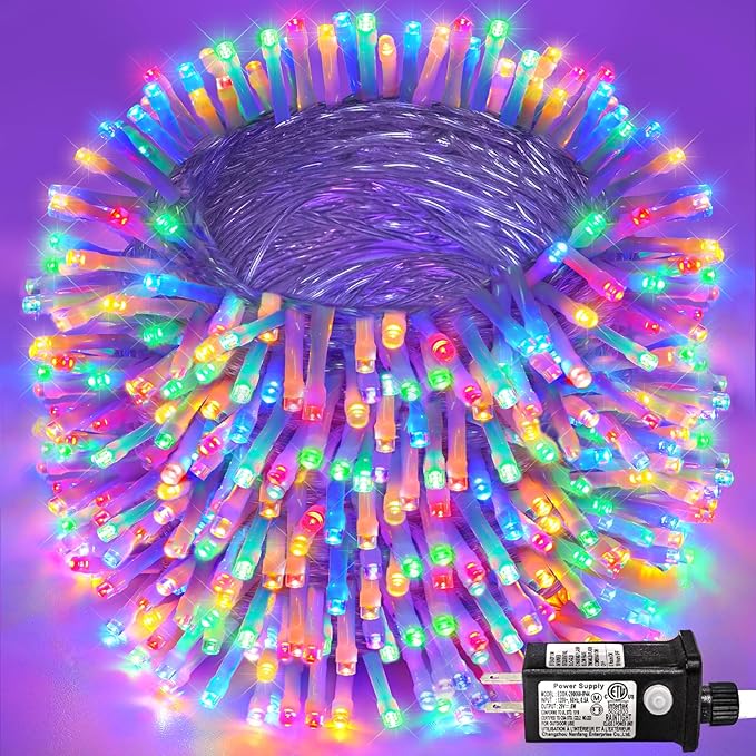 800 LED Christmas Lights Indoor Outdoor 262ft Christmas String Lights Indoor 8 Modes Clear Wire, Plug in Twinkle Fairy Lights for Bedroom Tree Christmas Decorations, Multicolor